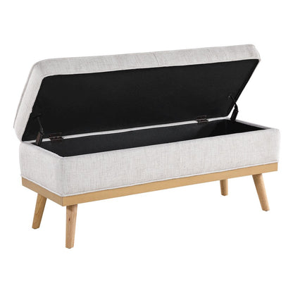 Katheryn Storage Bench in Linen Fabric with National Wood Legs