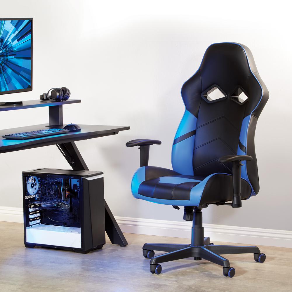 Vapor Gaming Chair in Black Faux Leather with Blue Accents, VPR25-BL