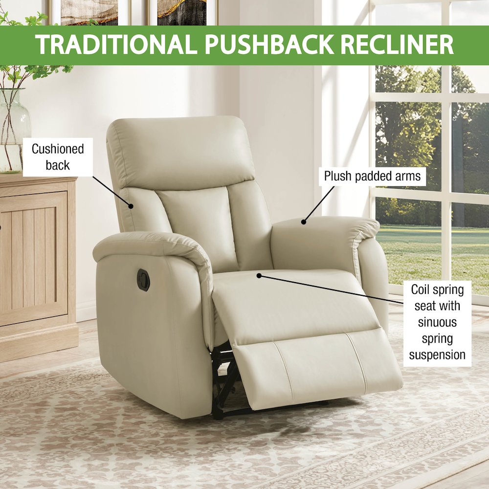 Carillo Pushback Recliner in Taupe Faux Leather