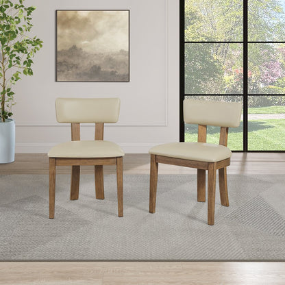 Hanson Dining Chair with Taupe Faux Leather and Medium Oak Wood, 2-Pack