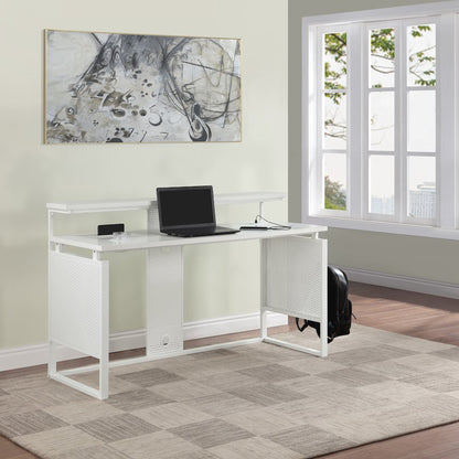 Ace 60" Desk with Hutch in White Top and White Frame