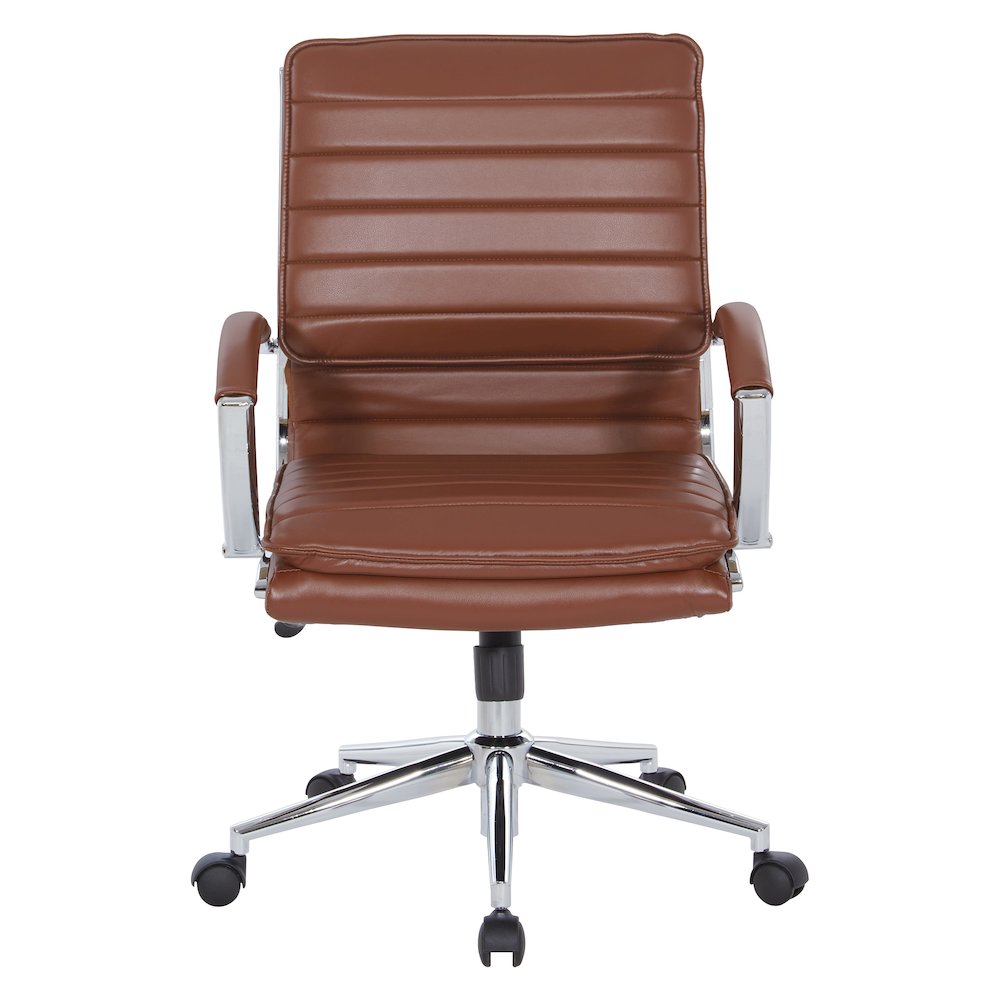 Mid-Back Manager's Chair in Saddle Faux Leather, Chrome Arms & Base