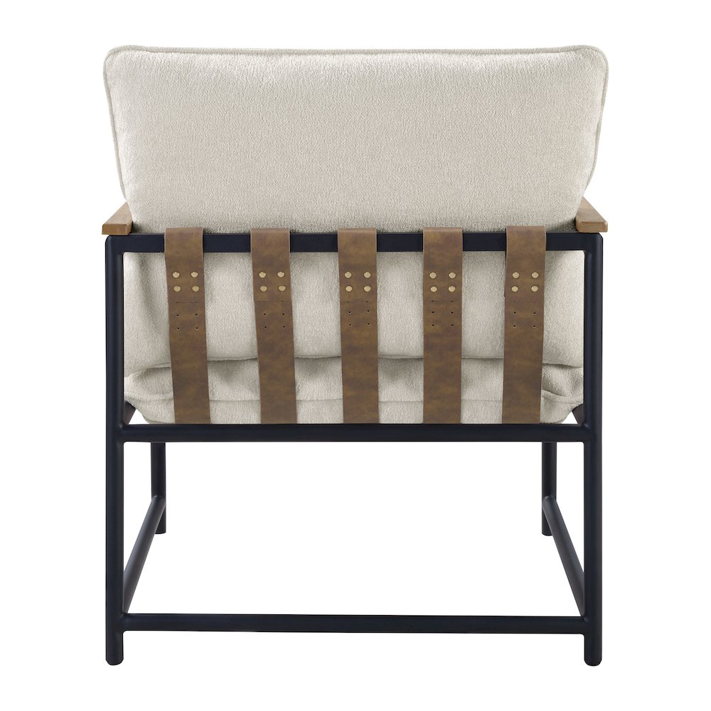 Telly Sling Chair in Ivory Fabric with Oak Wood Arms and Black Steel Frame
