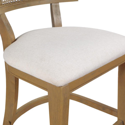 Alaina 26" Cane Back Counter Stool in Linen Fabric with Coastal Wash