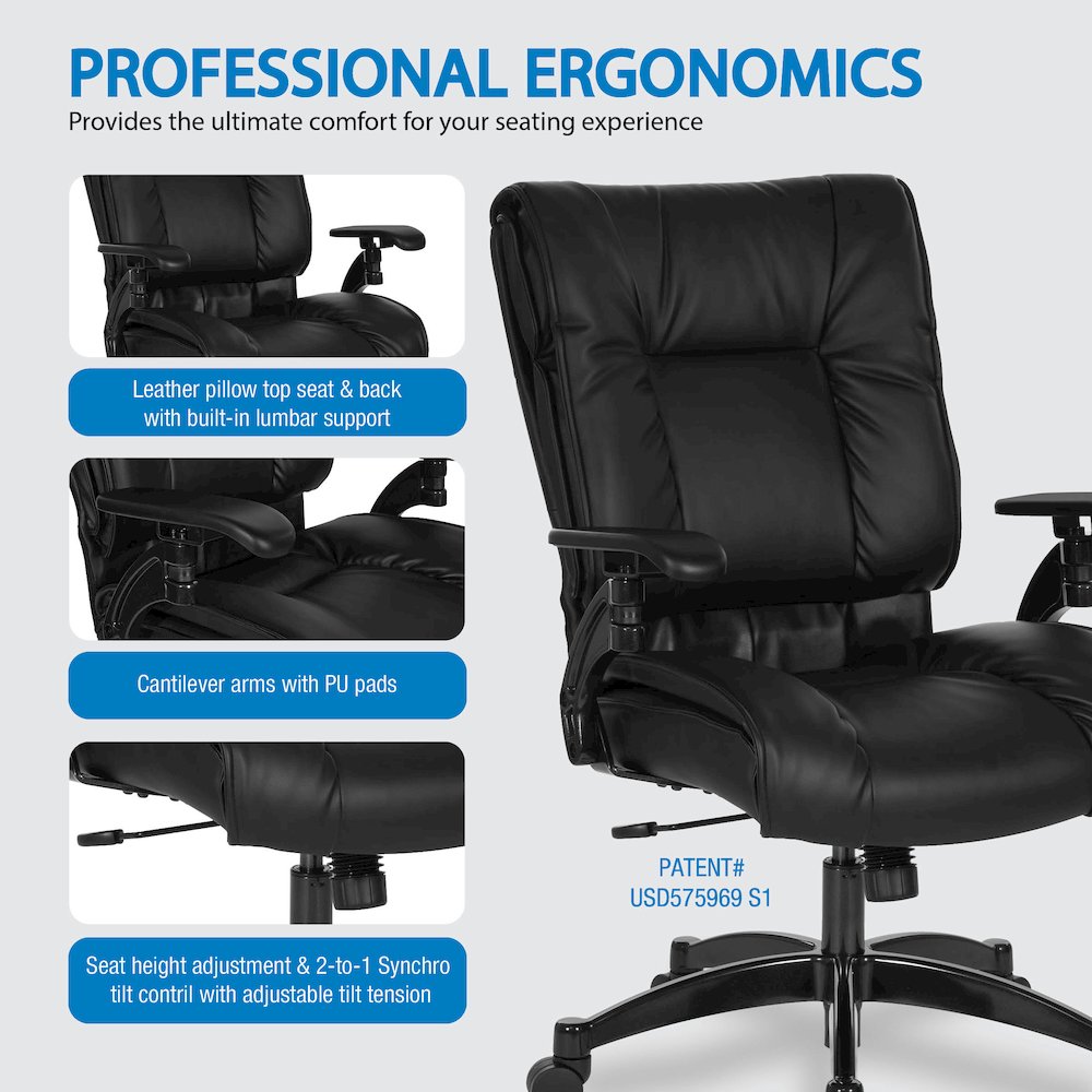 Black Leather Conference Chair with Cantilever Arms, Steel Base