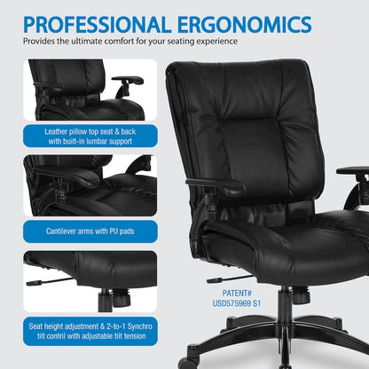 Black Leather Conference Chair with Cantilever Arms, Steel Base