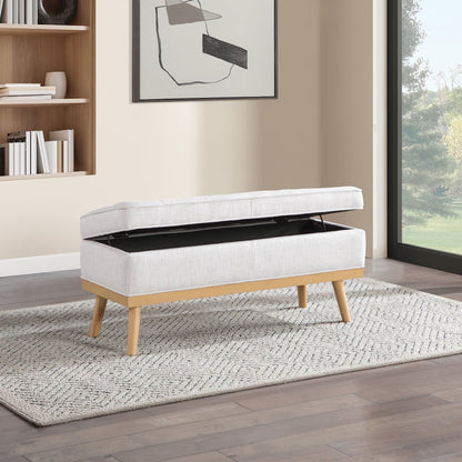 Katheryn Storage Bench in Linen Fabric with National Wood Legs