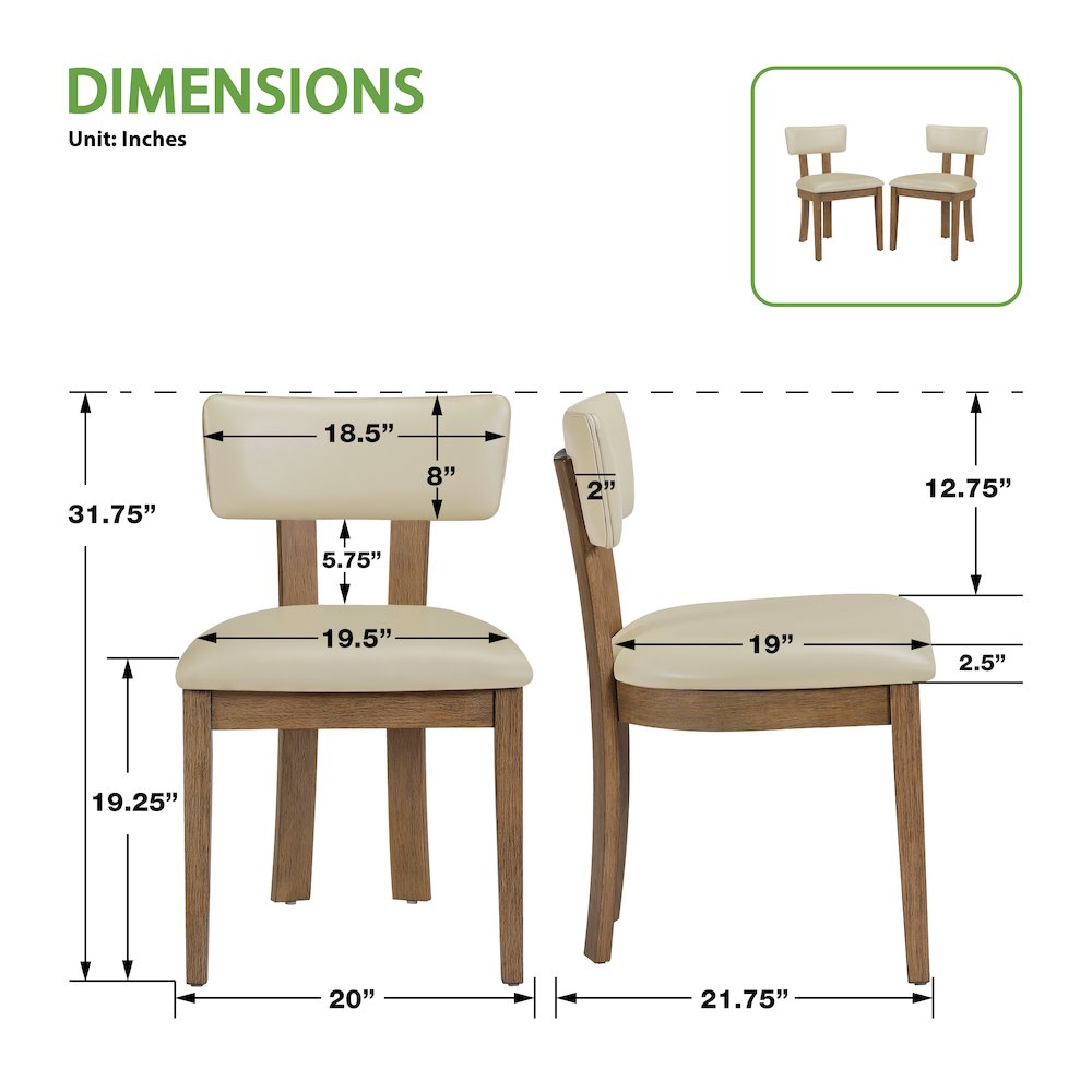 Hanson Dining Chair with Taupe Faux Leather and Medium Oak Wood, 2-Pack