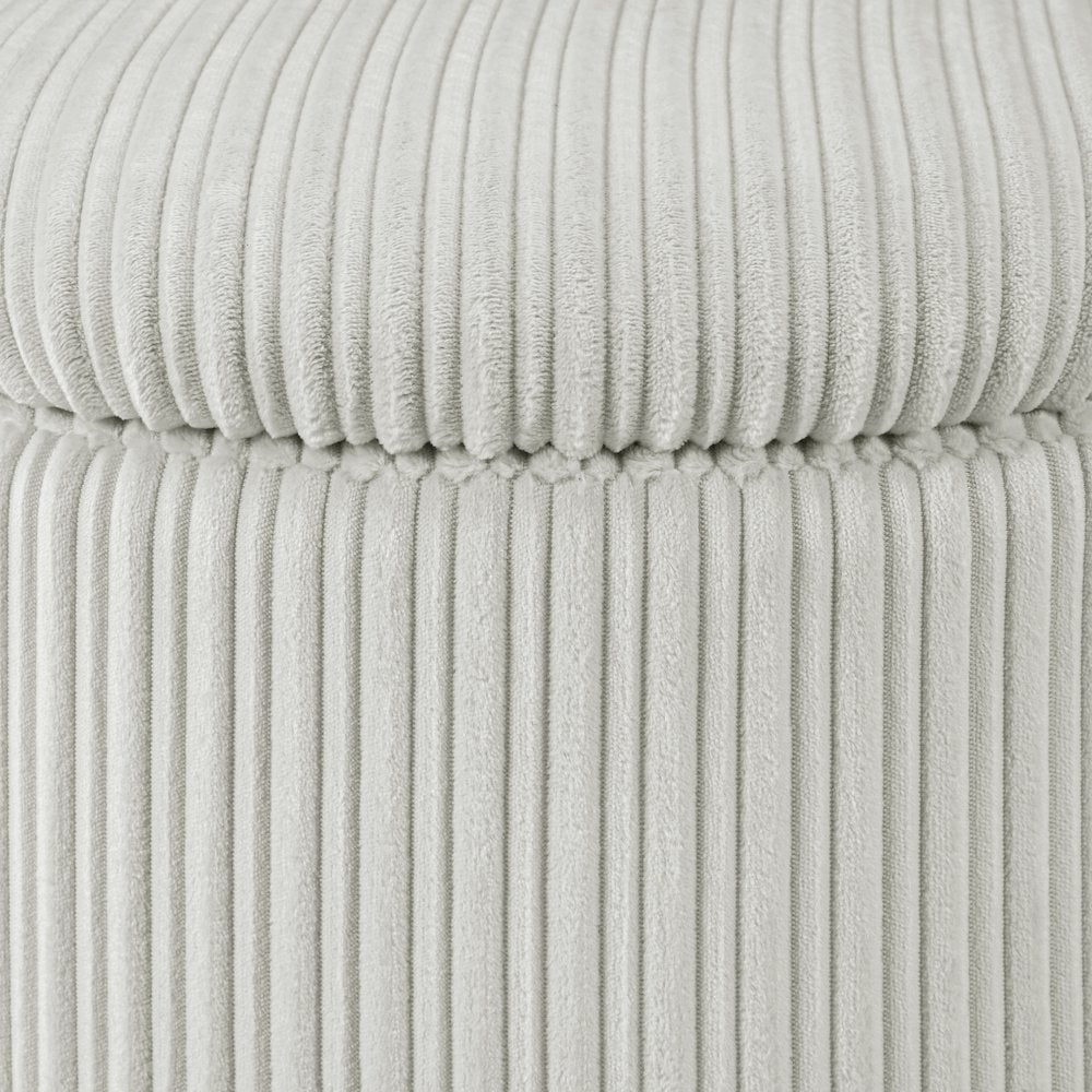 Lyra Storage Ottoman in Taupe Cord Fabric with Medium Oak Legs