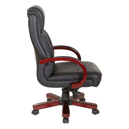 Leather Executive Chair with Royal Cherry Base and Dual Wheel Carpet Casters