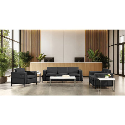 Arctic Loveseat in Black Faux Leather with USB and USB-C Charging Stations