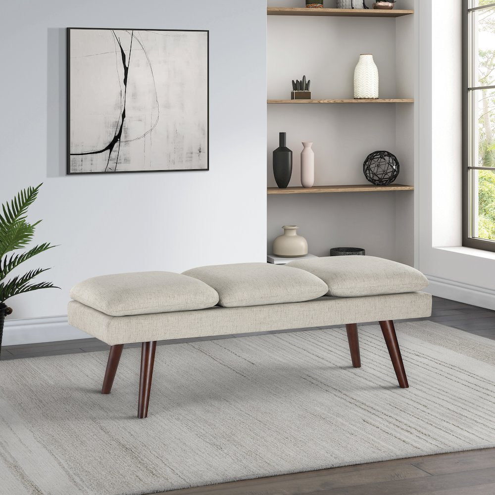 Amanda 54" Mid-Century Bench in Linen Fabric