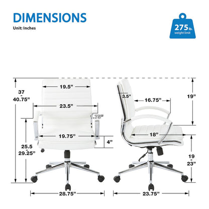 Mid-Back Manager’s Faux Leather Chair with Chrome Base, Removable Arm Sleeves.