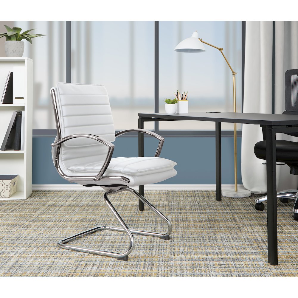 Guest Faux Leather Chair with Chrome Base and Includes Removable Arm Sleeves