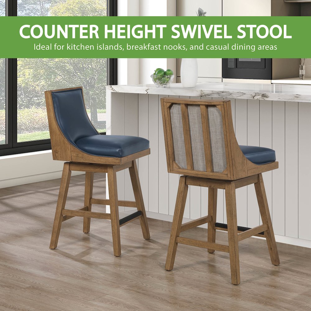 Darnel 26" Swivel Counter Stool 2-Pack in Navy Faux Leather