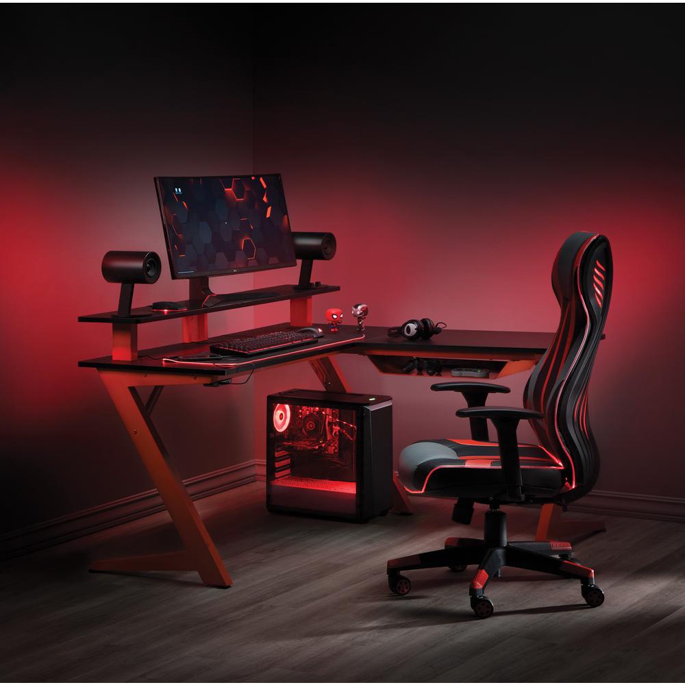 Avatar Battlestation L-Shape Gaming Desk with Carbon Top and Matte Red Legs, AVA25-RD