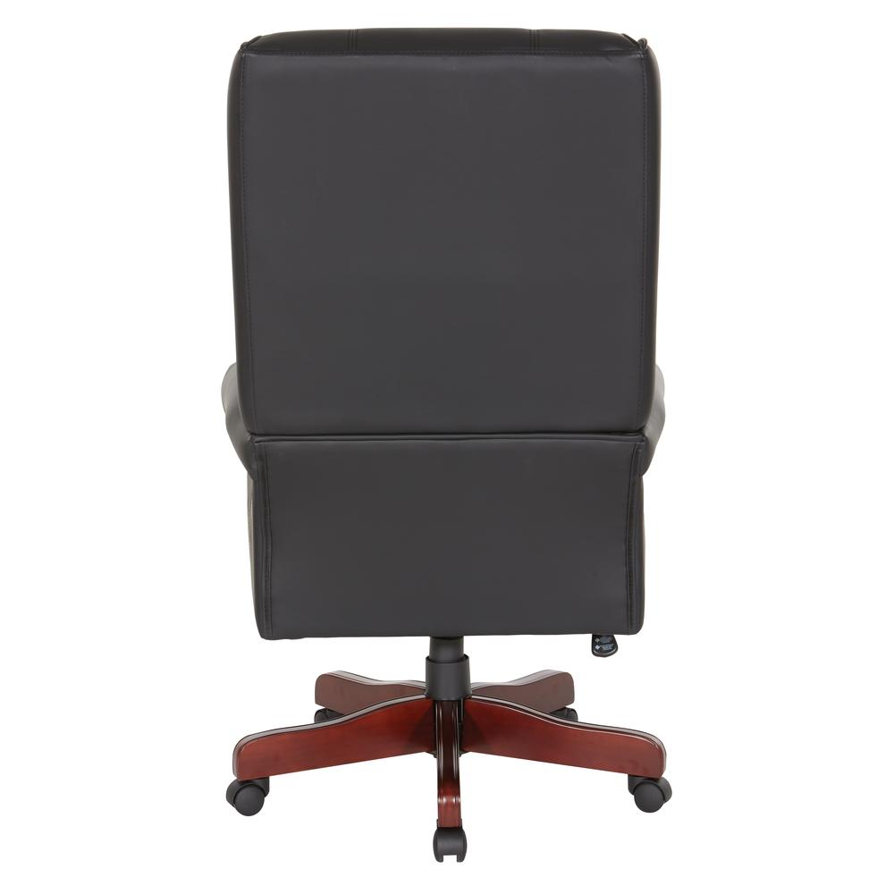 Traditional Executive High Back Chair with Black Vinyl and Brass Finish Nail Trim Upholstery, TEX280-3