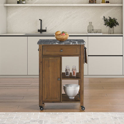 Fairmont Kitchen Cart With Faux Marble Top and Oak Finish Wood