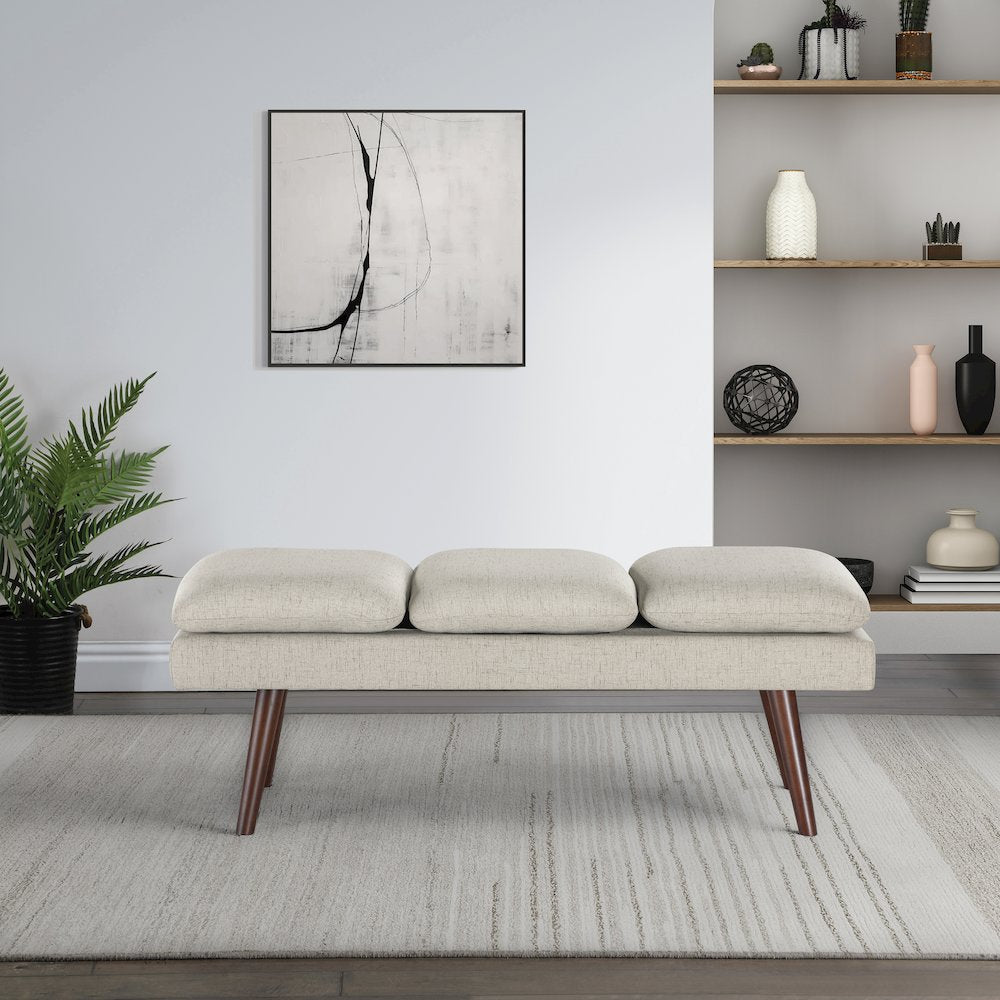 Amanda 54" Mid-Century Bench in Linen Fabric