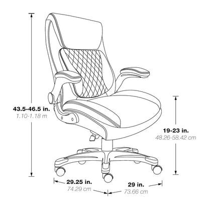 Executive Chair in Black Bonded Leather with Flip Arms
