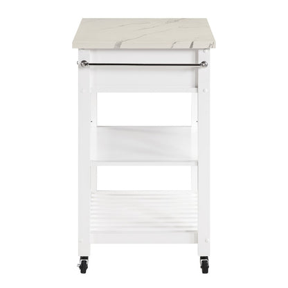 Litchfield Kitchen Cart With Faux Marble Top in White Finish