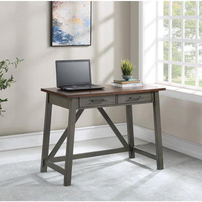 Milford Rustic Writing Desk w/ Drawers in Slate Grey Finish