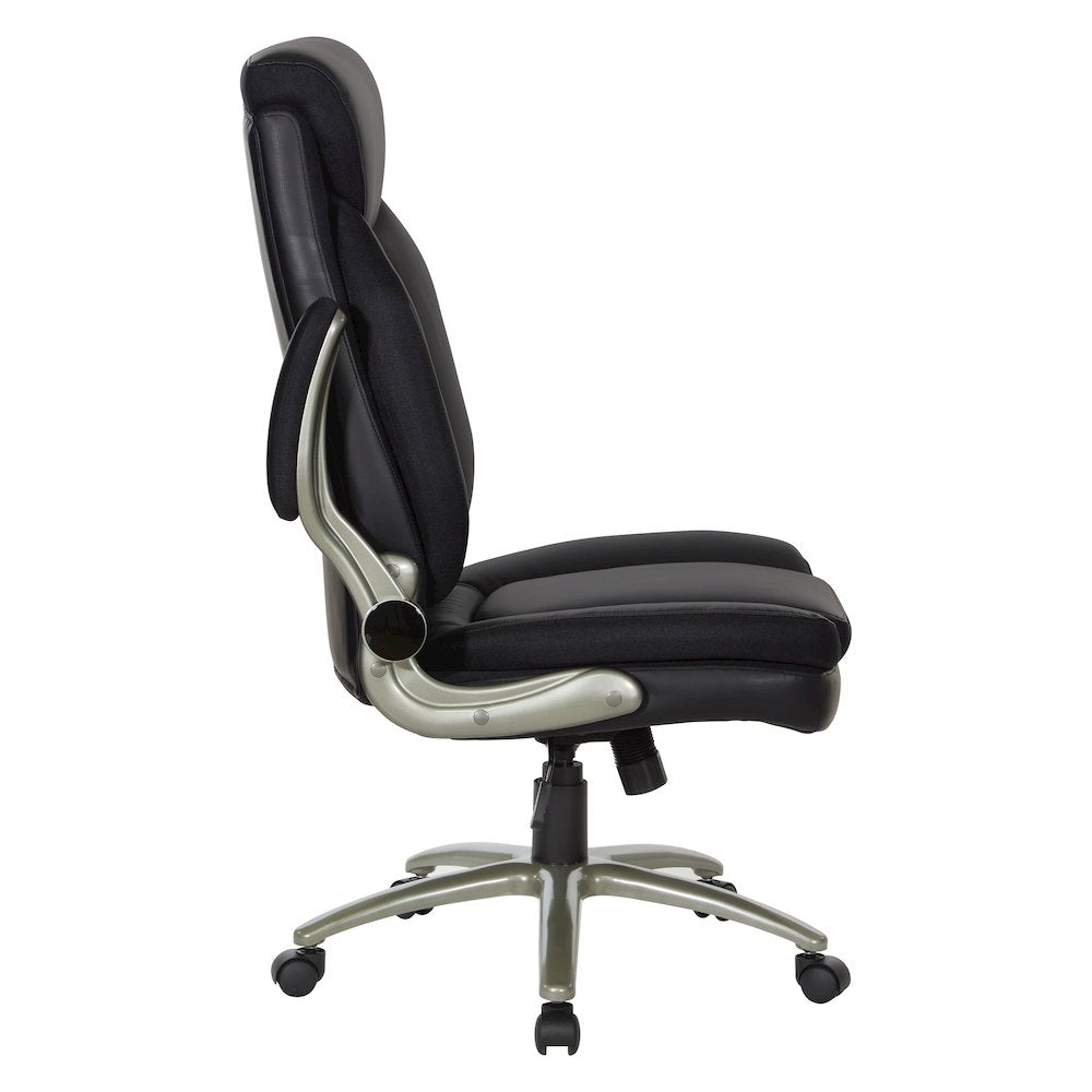 Black Leather Big & Tall Chair with Padded Flip Arms and Titanium Base