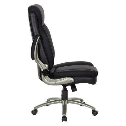 Black Leather Big & Tall Chair with Padded Flip Arms and Titanium Base