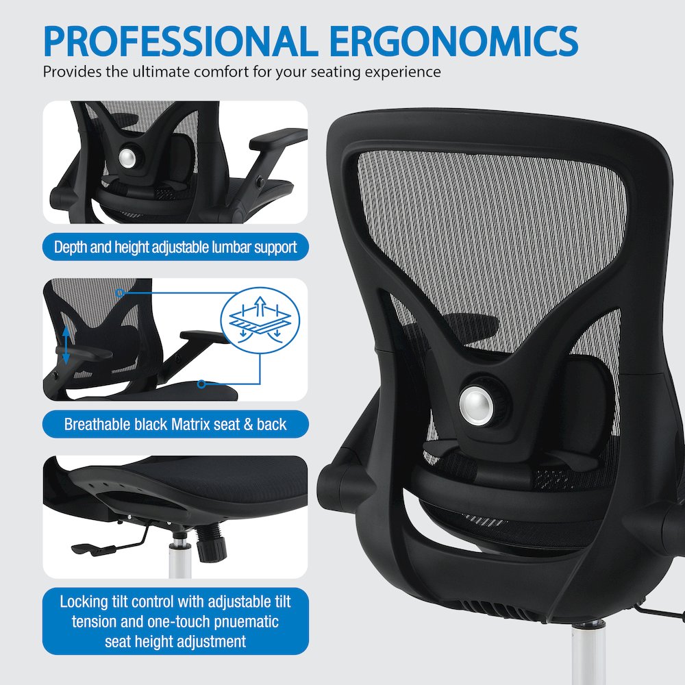 Black Matrix Seat and Back Manager’s Chair, PU-Padded Adjustable 4D Flip Arms