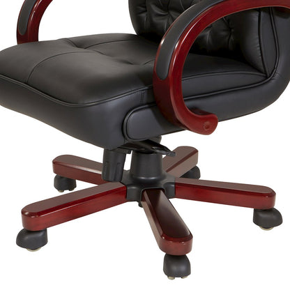 Leather Executive Chair with Royal Cherry Base and Dual Wheel Carpet Casters
