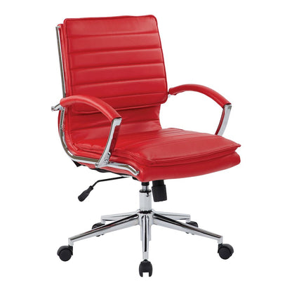 Mid-Back Manager’s Faux Leather Chair with Chrome Base, Removable Arm Sleeves.