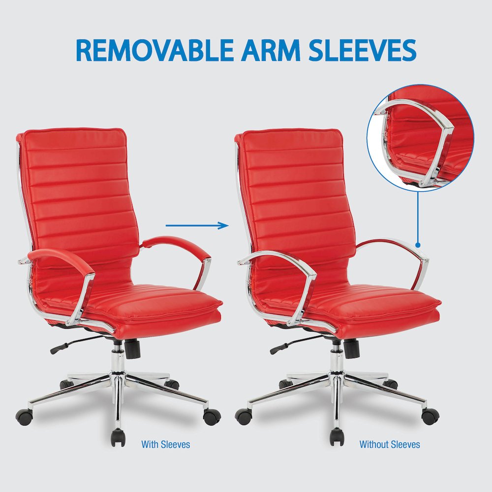 High Back Manager's Faux Leather Chair with Chrome Base, Removable Arm Sleeves