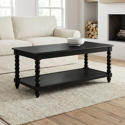 Black Coffee Table with MDF and Rubberwood Frame, Durable 35 lb Capacity
