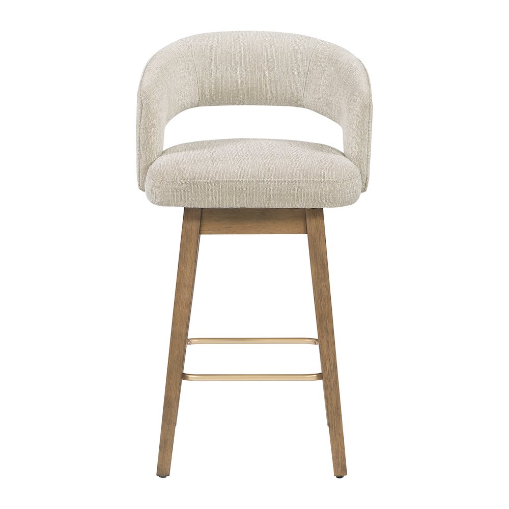 Elsie 26" Swivel Counter stool in Linen Fabric with Medium Oak Finish, Set of 2