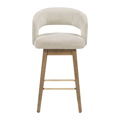Elsie 26" Swivel Counter stool in Linen Fabric with Medium Oak Finish, Set of 2