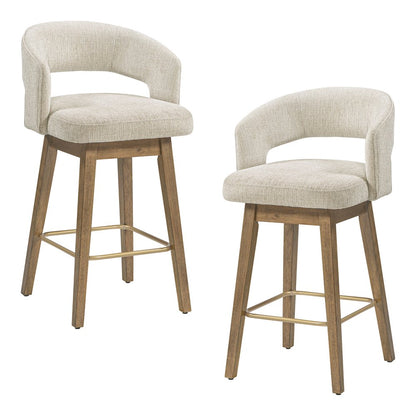 Elsie 26" Swivel Counter stool in Linen Fabric with Medium Oak Finish, Set of 2