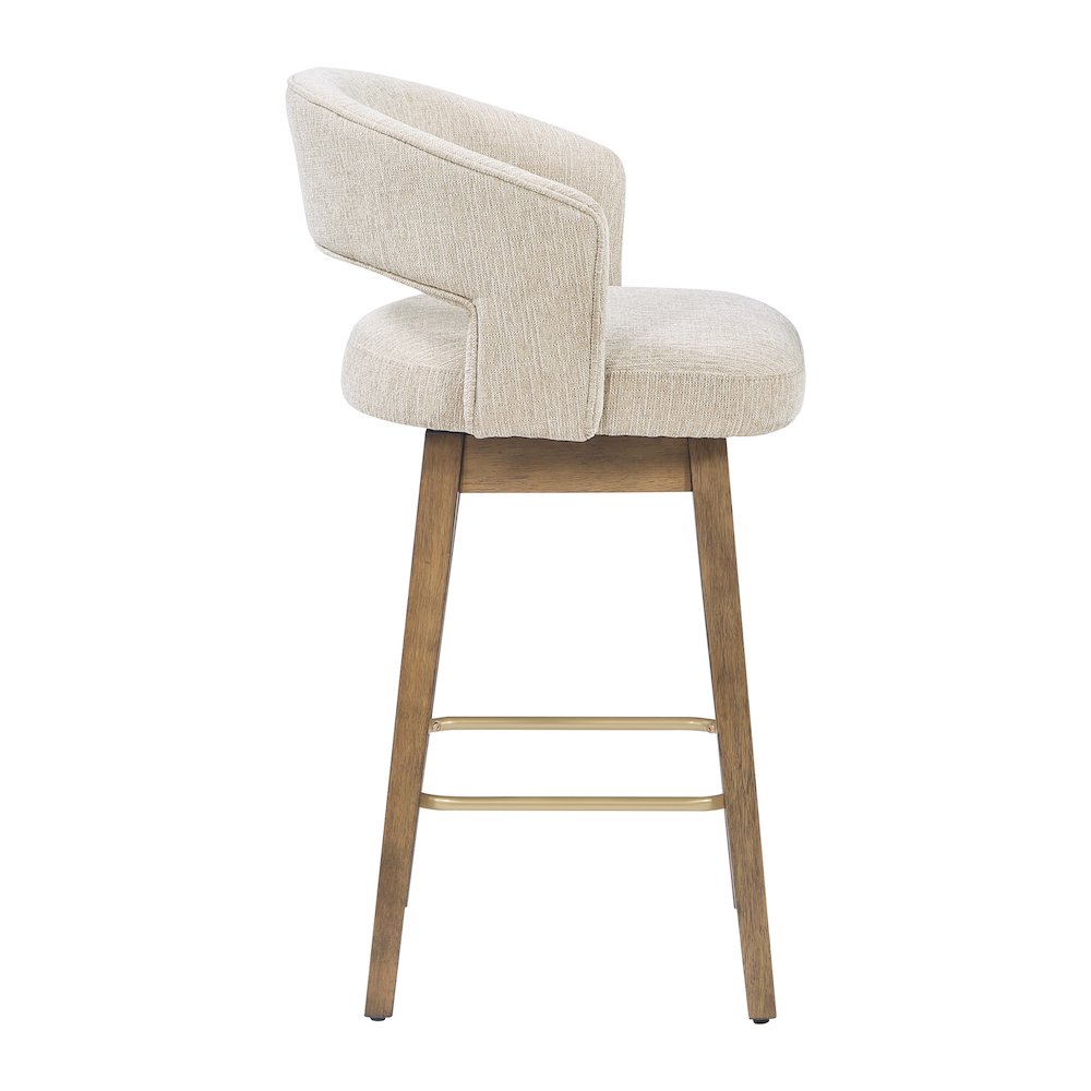 Elsie 26" Swivel Counter stool in Linen Fabric with Medium Oak Finish, Set of 2
