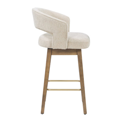 Elsie 26" Swivel Counter stool in Linen Fabric with Medium Oak Finish, Set of 2