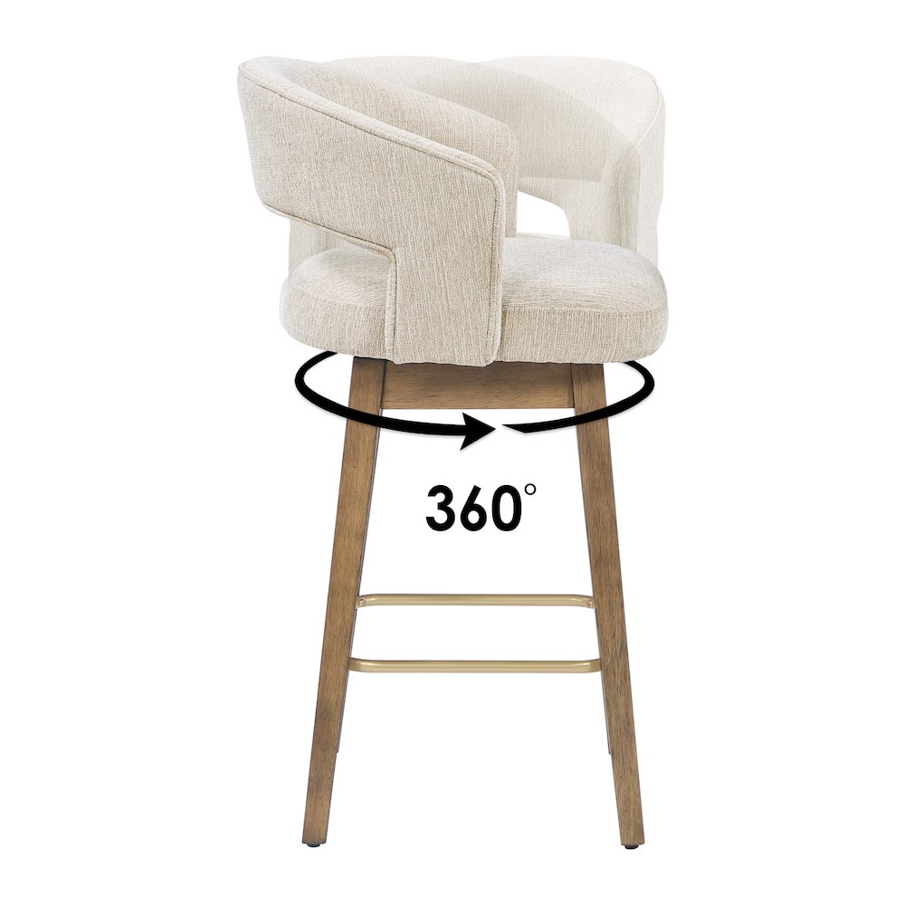 Elsie 26" Swivel Counter stool in Linen Fabric with Medium Oak Finish, Set of 2