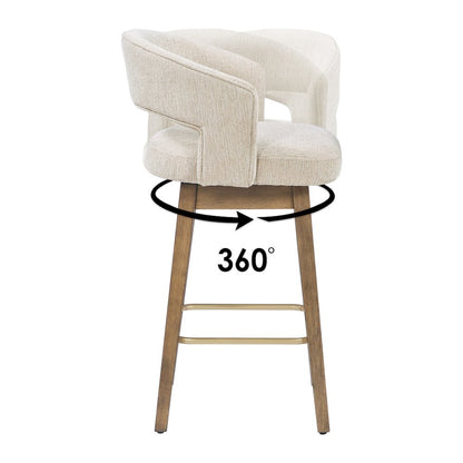 Elsie 26" Swivel Counter stool in Linen Fabric with Medium Oak Finish, Set of 2
