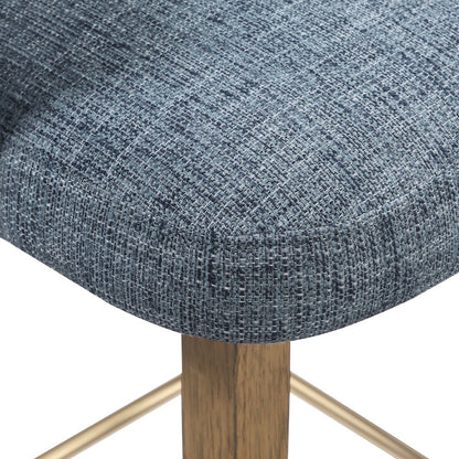 Elsie 26" Swivel Counter stool in Indigo Fabric with Medium Oak Finish, Set of 2