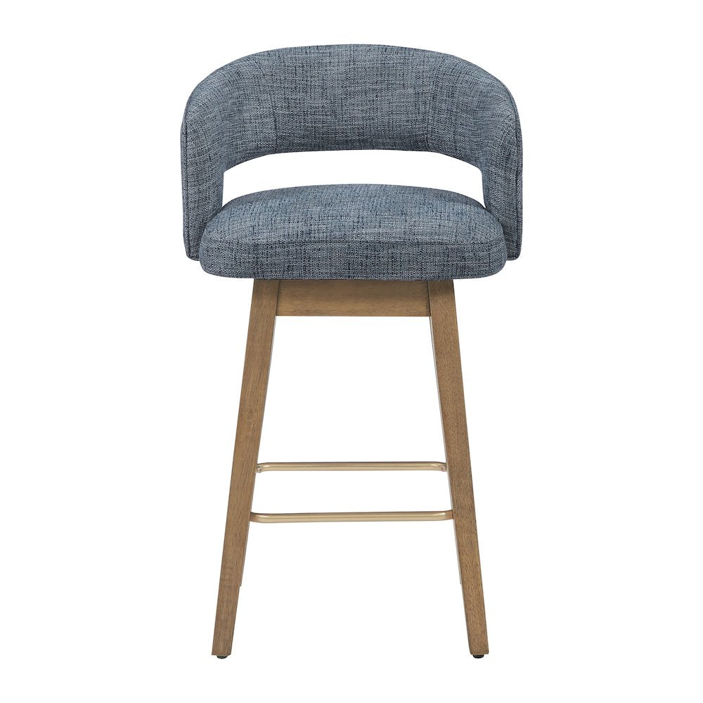 Elsie 26" Swivel Counter stool in Indigo Fabric with Medium Oak Finish, Set of 2