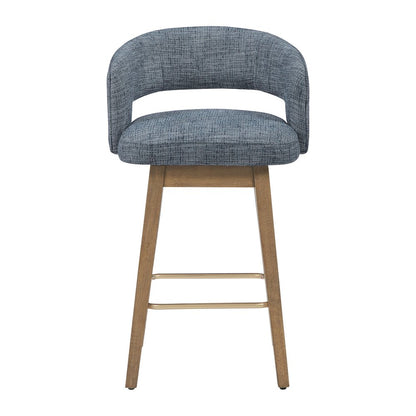 Elsie 26" Swivel Counter stool in Indigo Fabric with Medium Oak Finish, Set of 2
