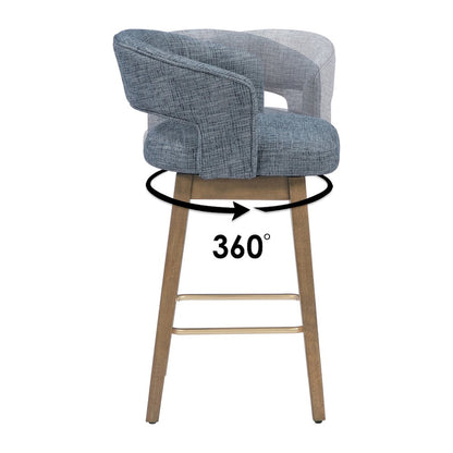 Elsie 26" Swivel Counter stool in Indigo Fabric with Medium Oak Finish, Set of 2
