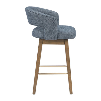 Elsie 26" Swivel Counter stool in Indigo Fabric with Medium Oak Finish, Set of 2