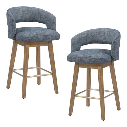 Elsie 26" Swivel Counter stool in Indigo Fabric with Medium Oak Finish, Set of 2
