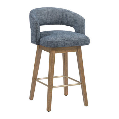 Elsie 26" Swivel Counter stool in Indigo Fabric with Medium Oak Finish, Set of 2