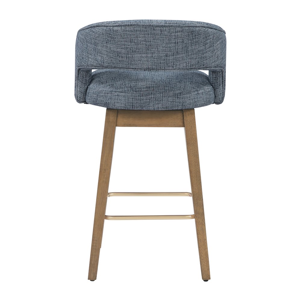 Elsie 26" Swivel Counter stool in Indigo Fabric with Medium Oak Finish, Set of 2