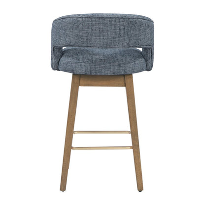 Elsie 26" Swivel Counter stool in Indigo Fabric with Medium Oak Finish, Set of 2