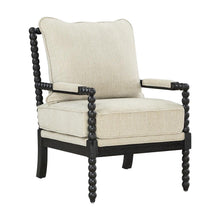 Polyester-Upholstered Spindle Accent Chair with Steel and Fir Frame, Linen